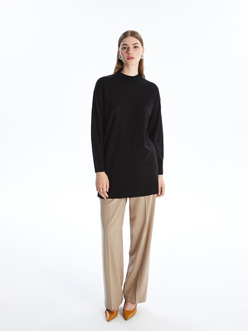 Funnel Neck Women's Knitwear Tunic-1