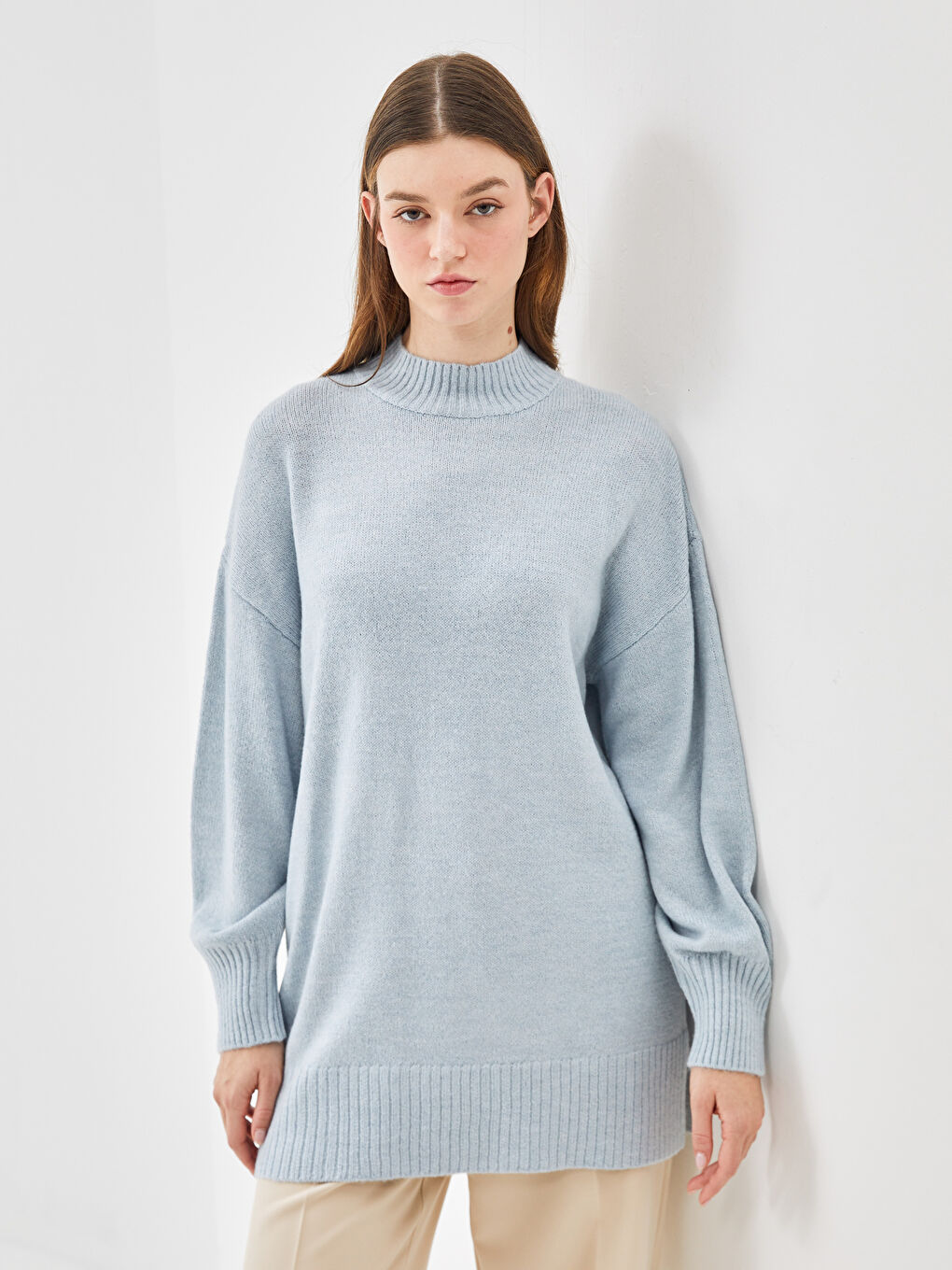 Half Turtleneck Plain Long Sleeve Women's Knitwear Tunic