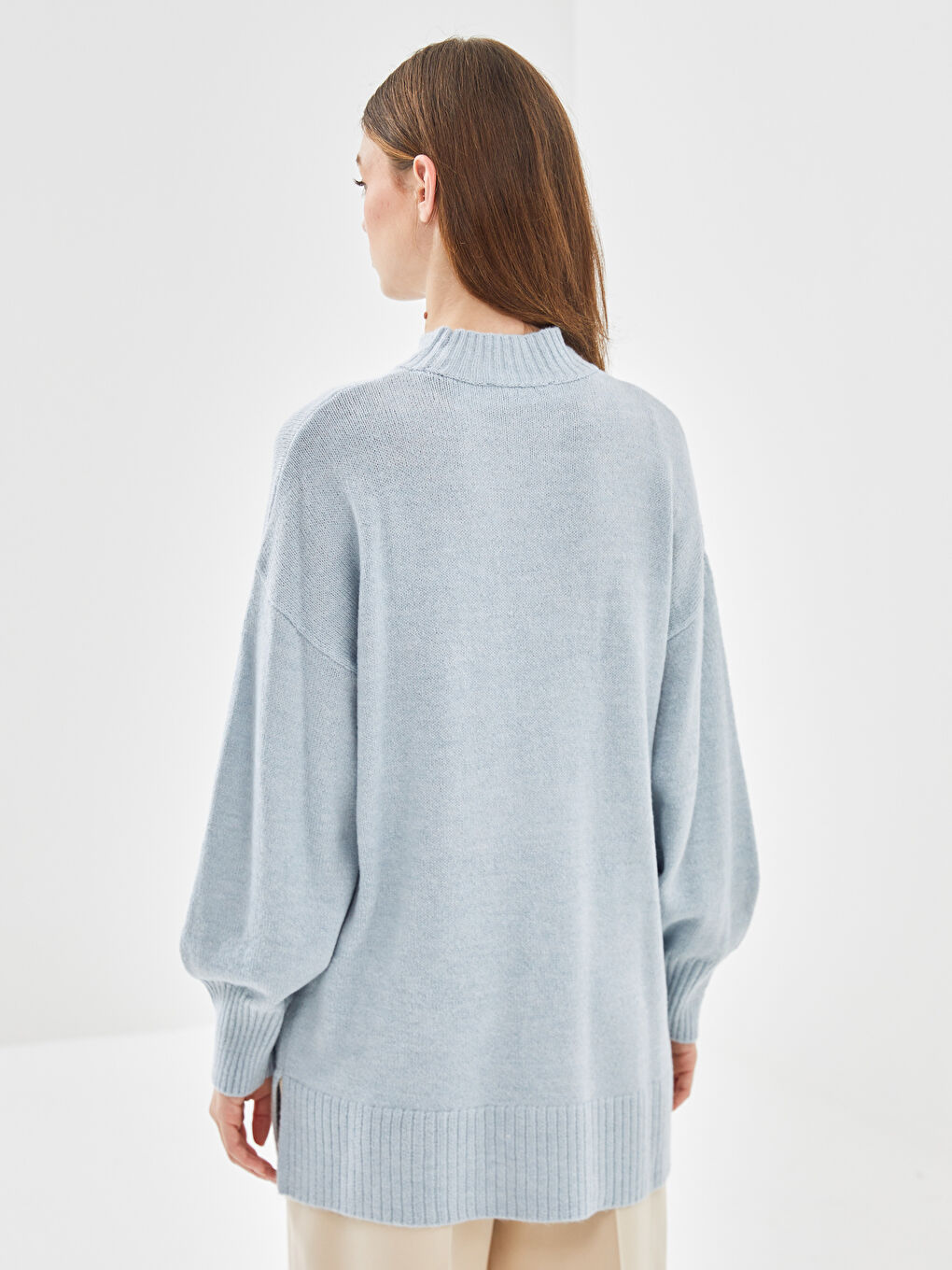 Half Turtleneck Plain Long Sleeve Women's Knitwear Tunic-3