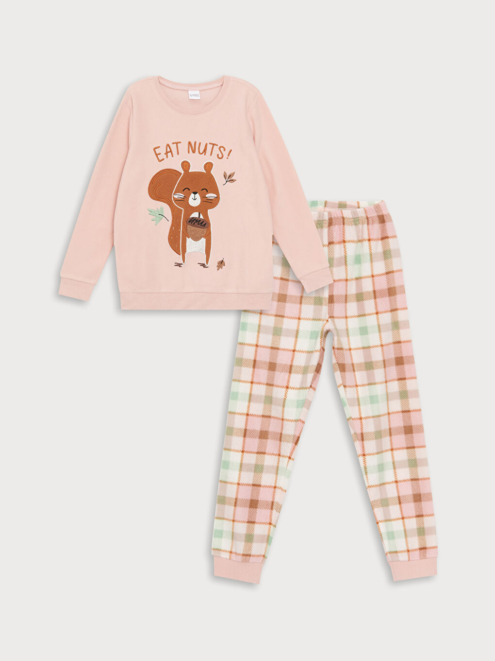 LCW Kids Açık Pembe Bisiklet Yaka Polar Kız Çocuk Pijama Takımı