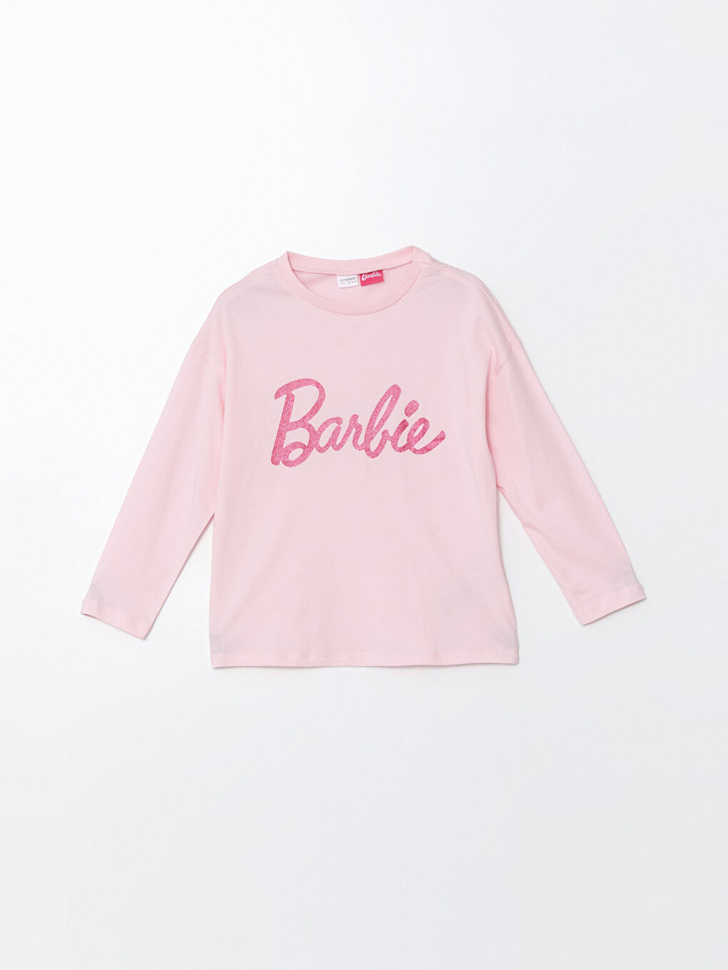 LCW Kids Pembe Bisiklet Yaka Barbie Baskılı Uzun Kollu Kız Çocuk Pijama Takımı - 1