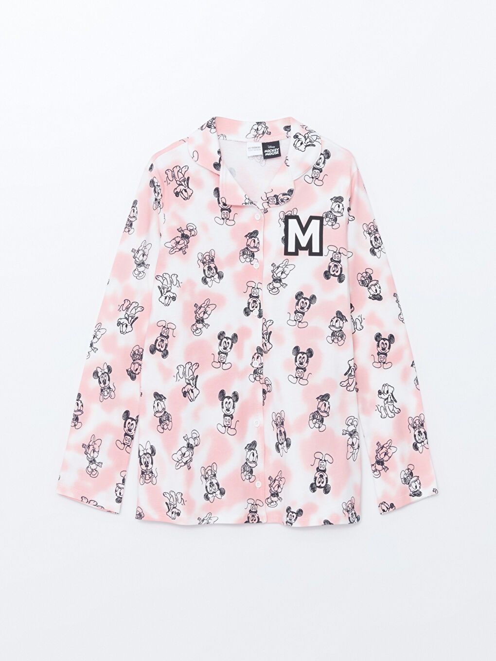Ekru Gömlek Yaka Mickey Mouse Baskılı Kız Çocuk Pijama Üst