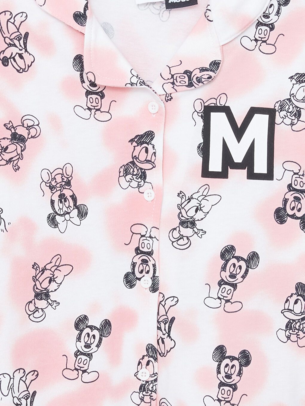 Ekru Gömlek Yaka Mickey Mouse Baskılı Kız Çocuk Pijama Üst-1