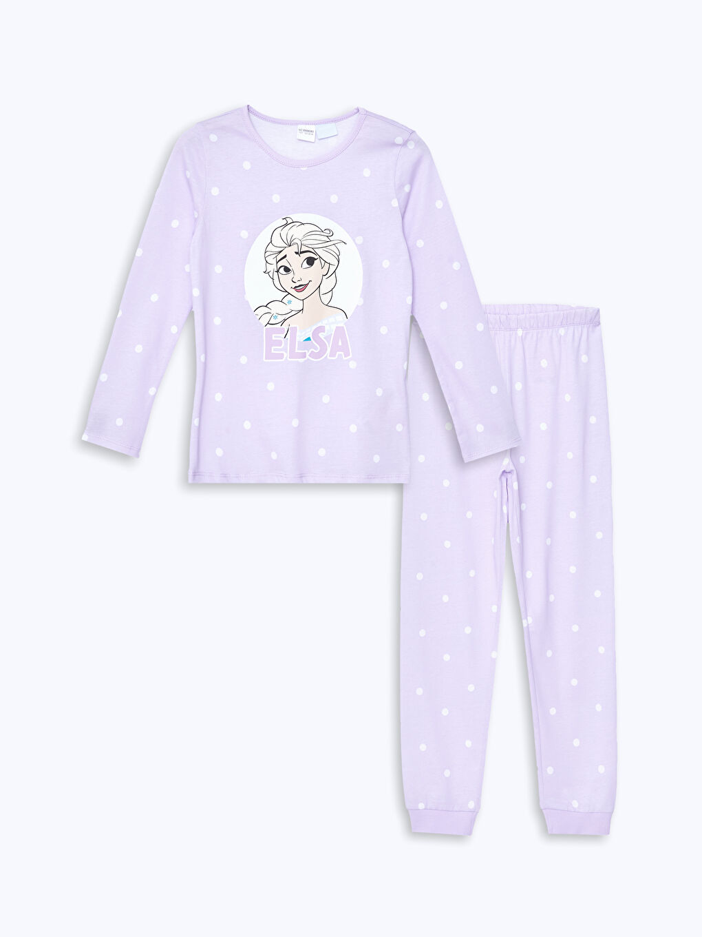 LCW Kids Lila Baskılı Bisiklet Yaka Elsa Baskılı Uzun Kollu Kız Çocuk Pijama Takımı