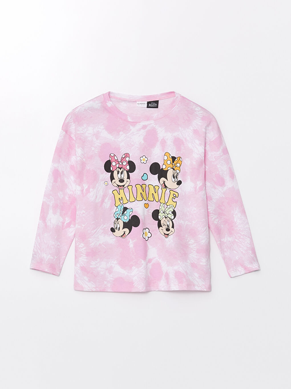 LCW Kids Pembe Baskılı Bisiklet Yaka Minnie Mouse Baskılı Kız Çocuk Pijama Üst