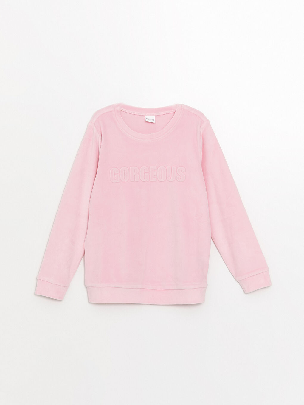 Pembe Bisiklet Yaka Kadife Kız Çocuk Pijama Üst