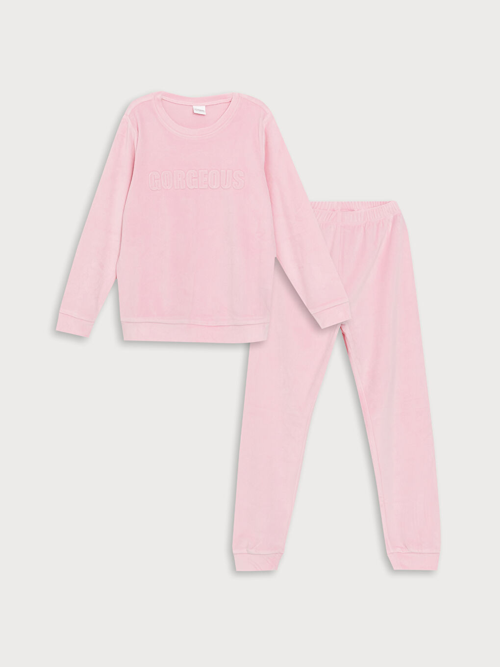 LCW Kids Pembe Bisiklet Yaka Kadife Kız Çocuk Pijama Takımı