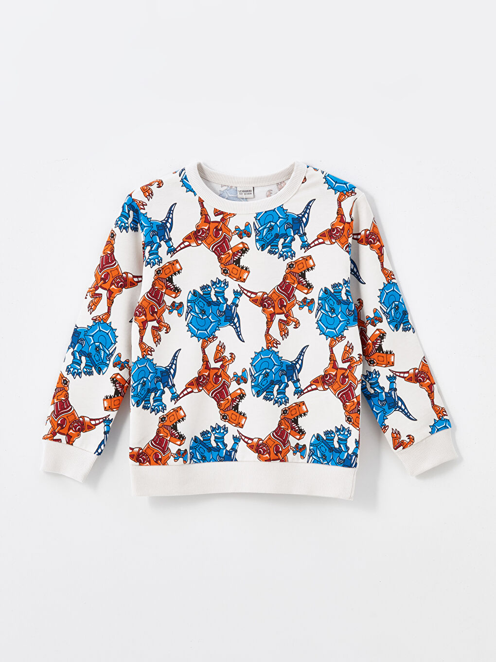 LCW Kids Ekru Bisiklet Yaka Baskılı Uzun Kollu Erkek Çocuk Sweatshirt