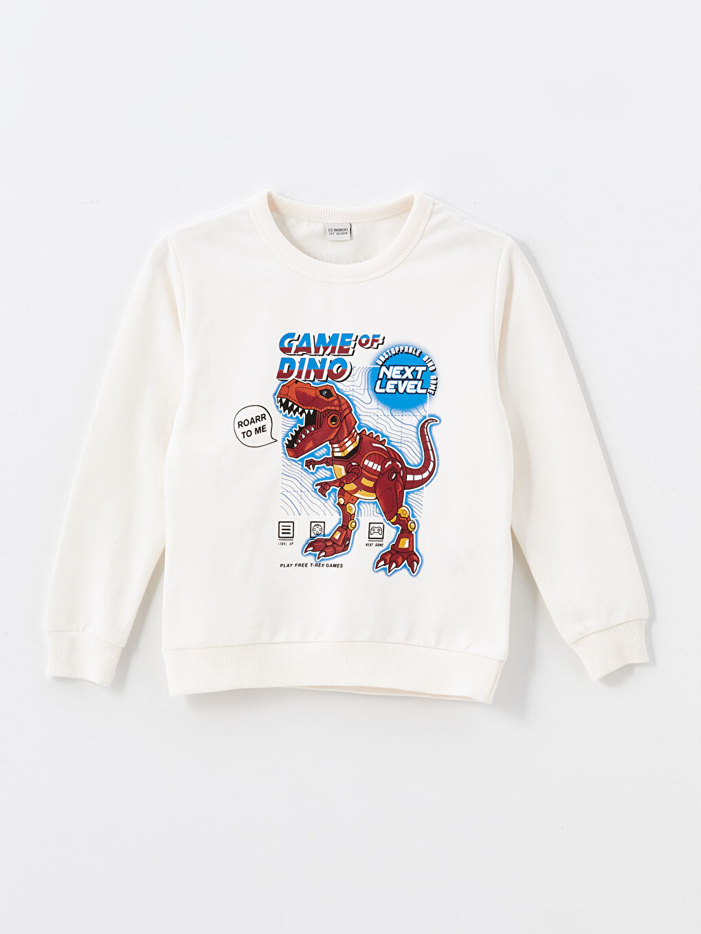 LCW Kids Ekru Bisiklet Yaka Baskılı Uzun Kollu Erkek Çocuk Sweatshirt