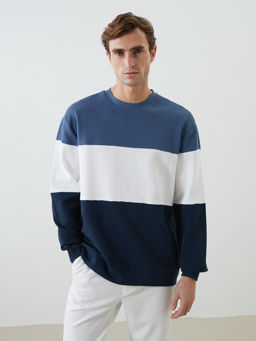 Crew Neck Long Sleeve Color Block Men's Sweatshirt