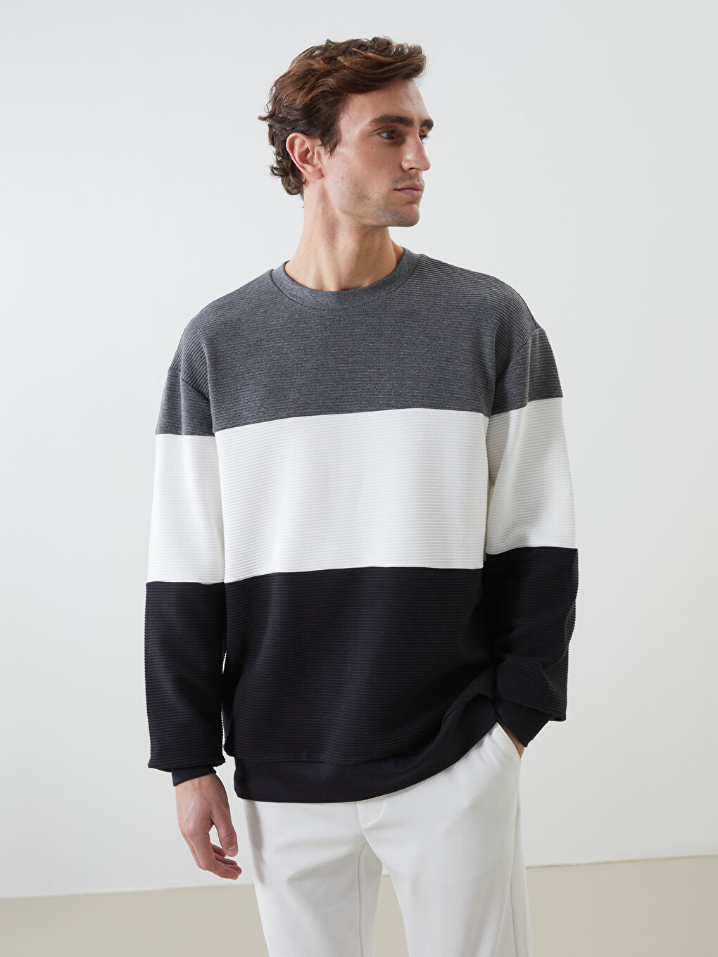Crew Neck Long Sleeve Color Block Men's Sweatshirt