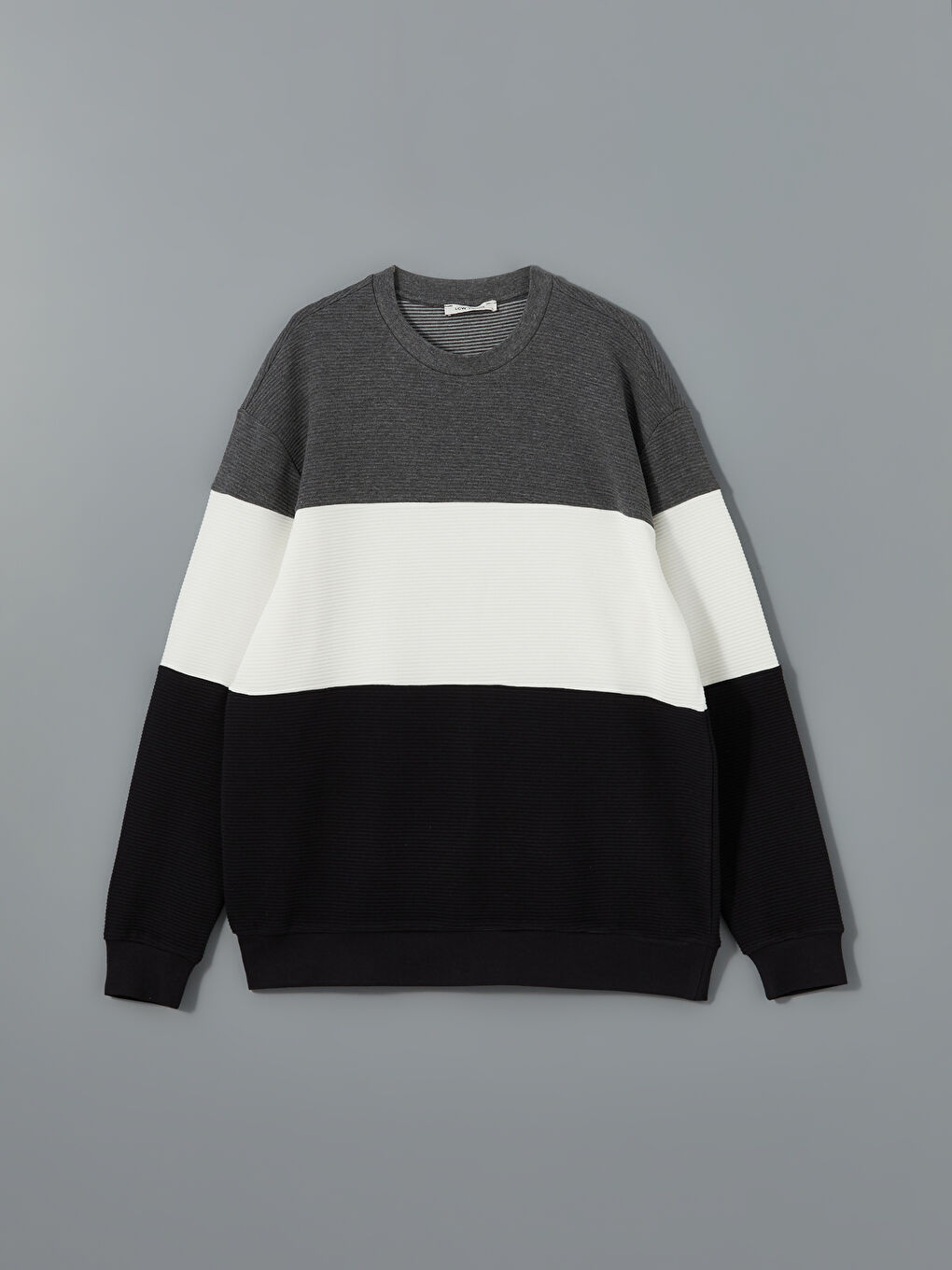 Crew Neck Long Sleeve Color Block Men's Sweatshirt-4