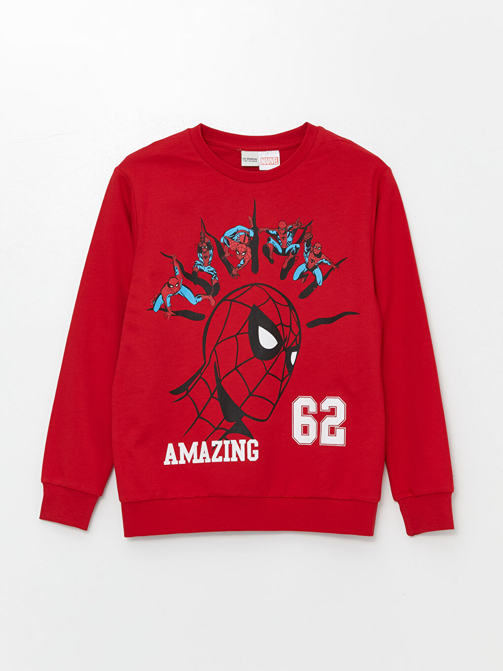 Kırmızı Bisiklet Yaka Spider-Man Baskılı Erkek Çocuk Sweatshirt