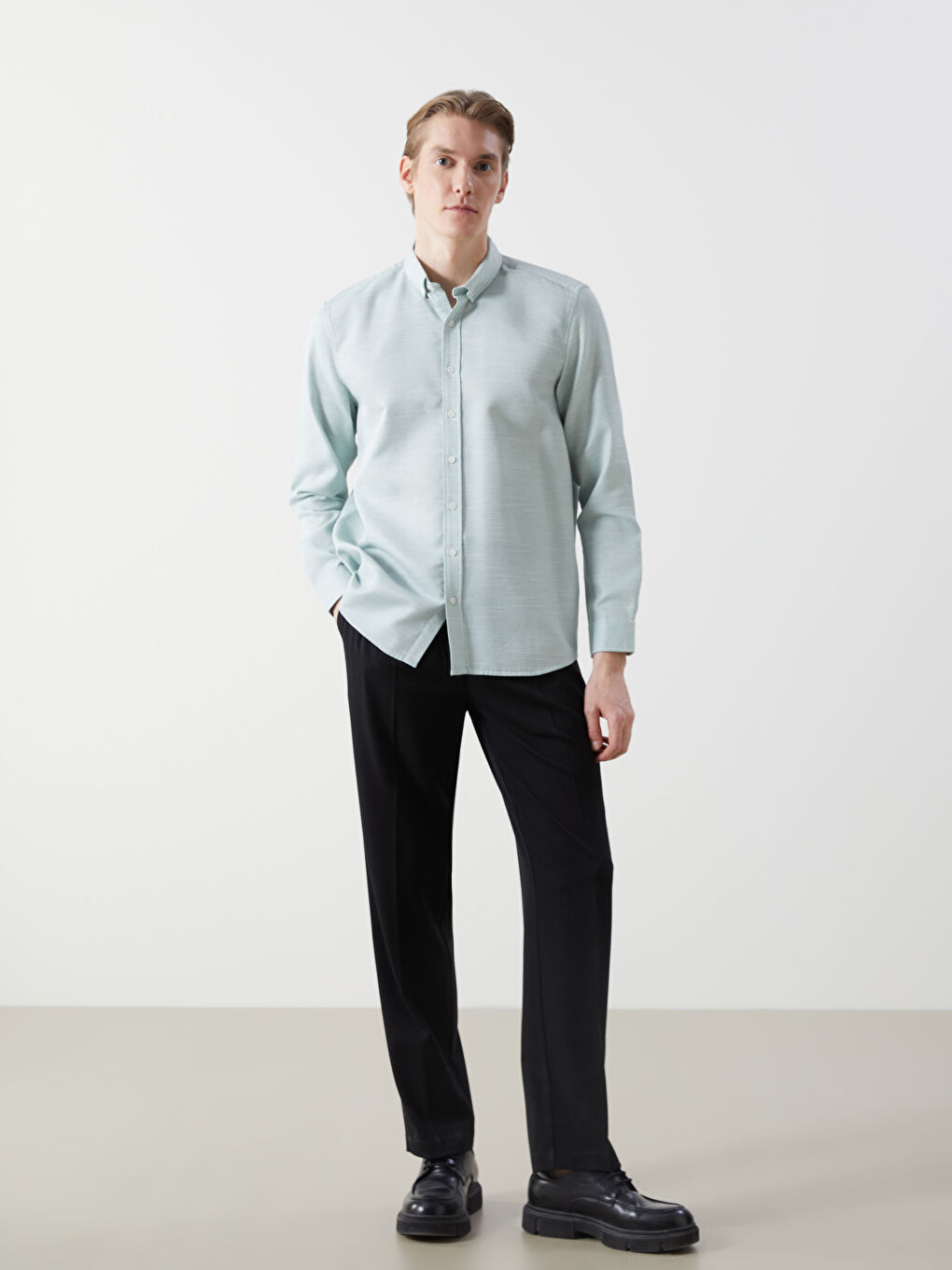 Slim Fit Long Sleeve Dobby Men's Shirt-1