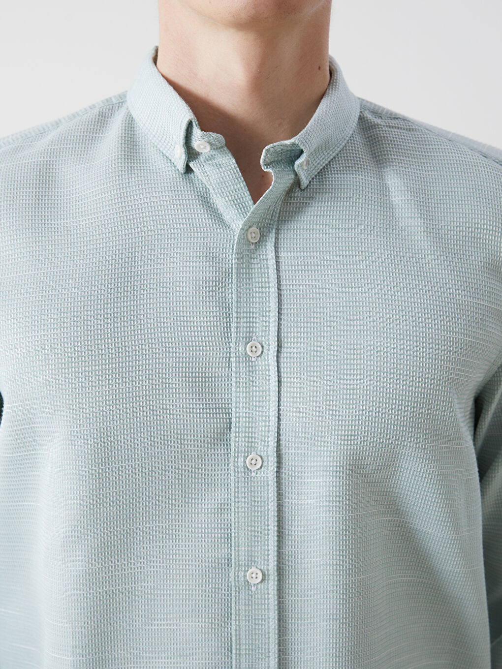 Slim Fit Long Sleeve Dobby Men's Shirt-2