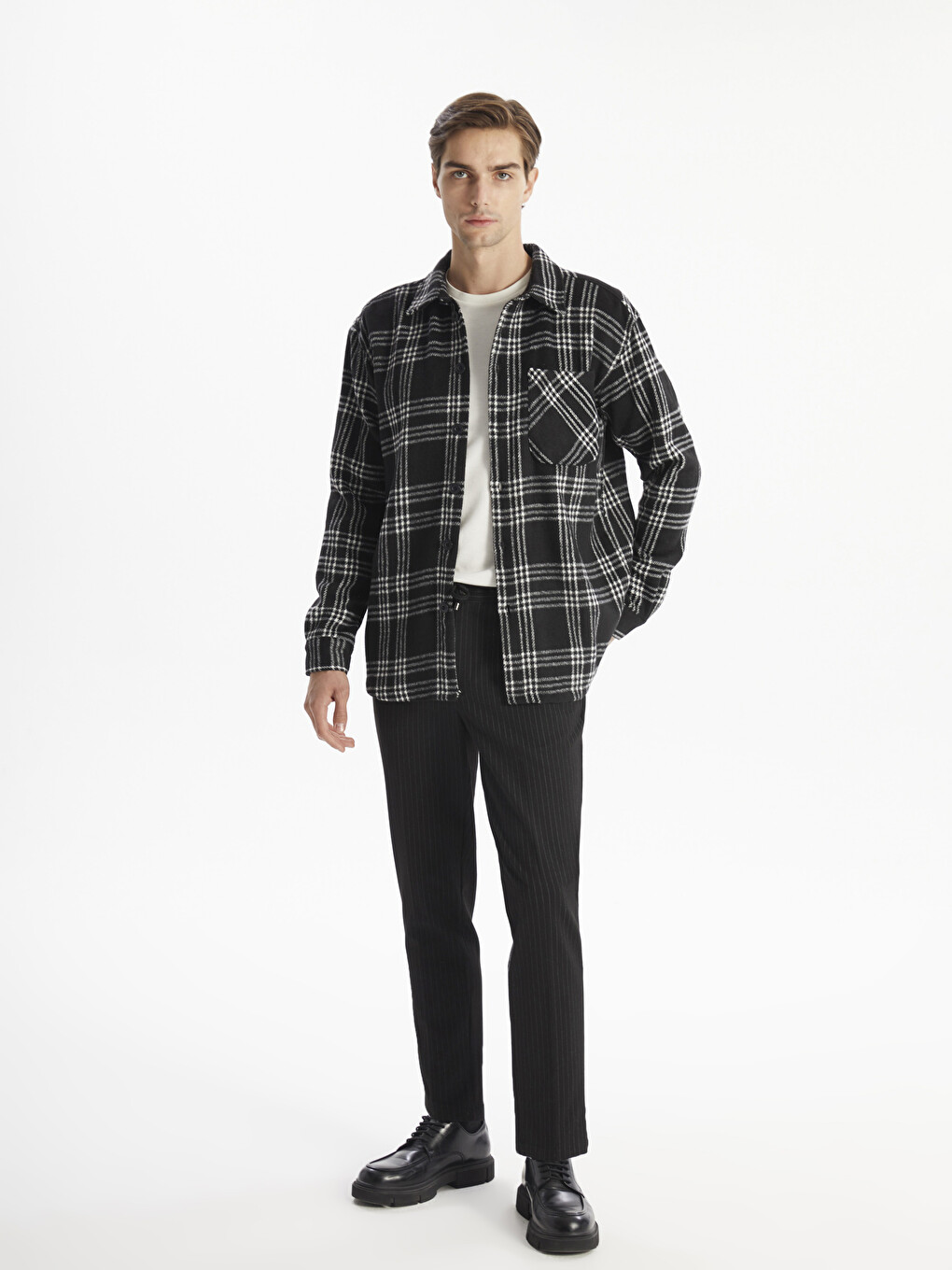 Chemise À Carreaux En Mélange De Laine Coupe Régulière Pour Homme-1
