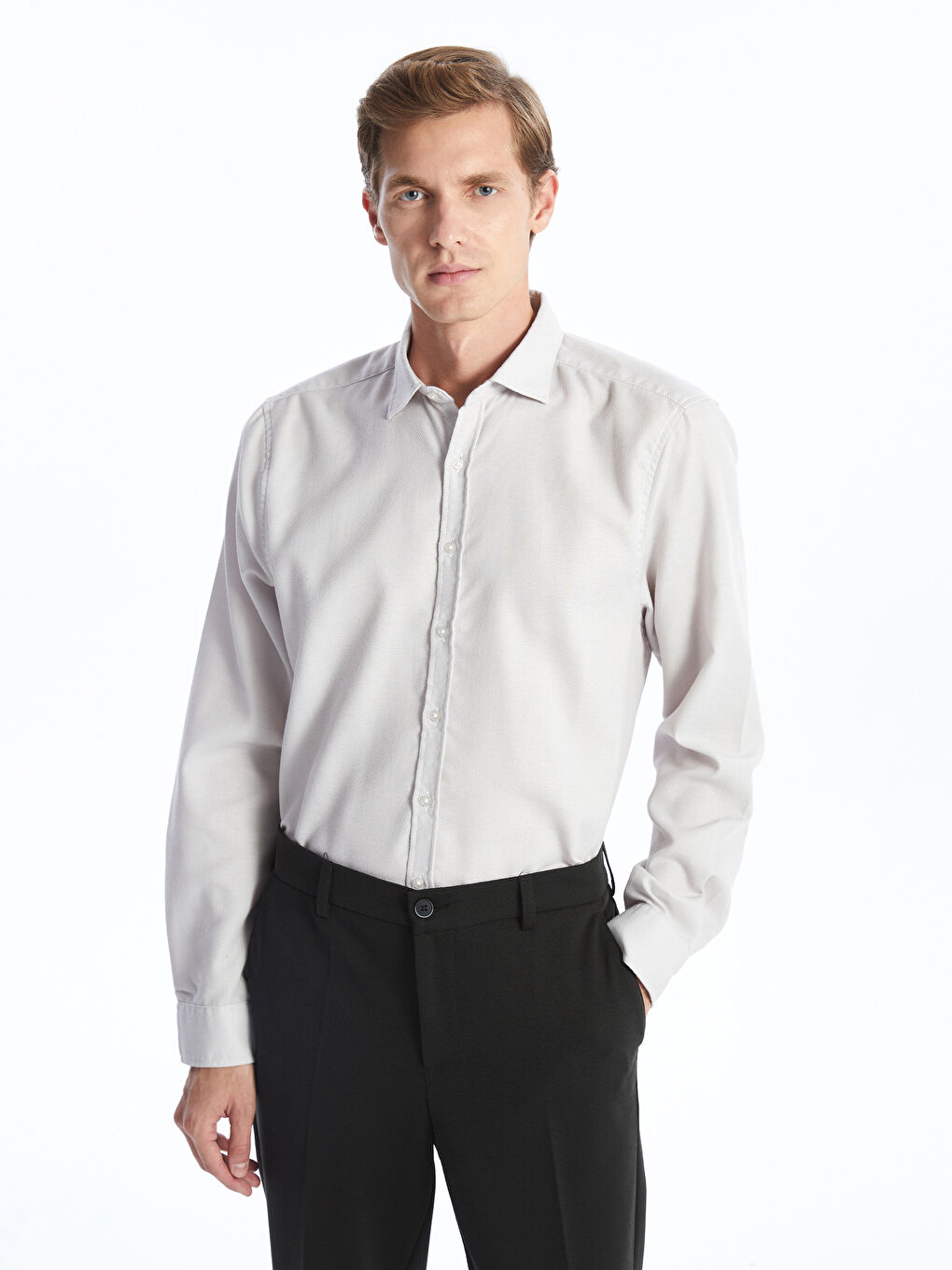 Slim Fit Long Sleeve Dobby Men's Shirt