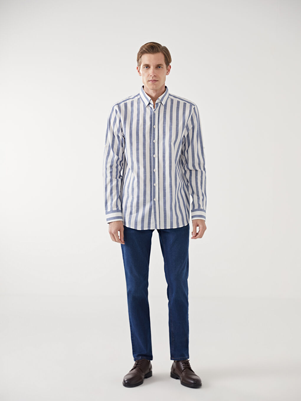 Slim Fit Long Sleeve Striped Men's Shirt-1