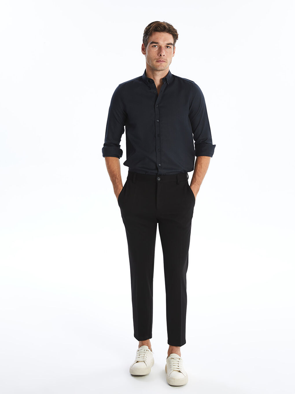 قميص للرجال بأكمام طويلة بقماش دوبي بقصة نحيفة-1