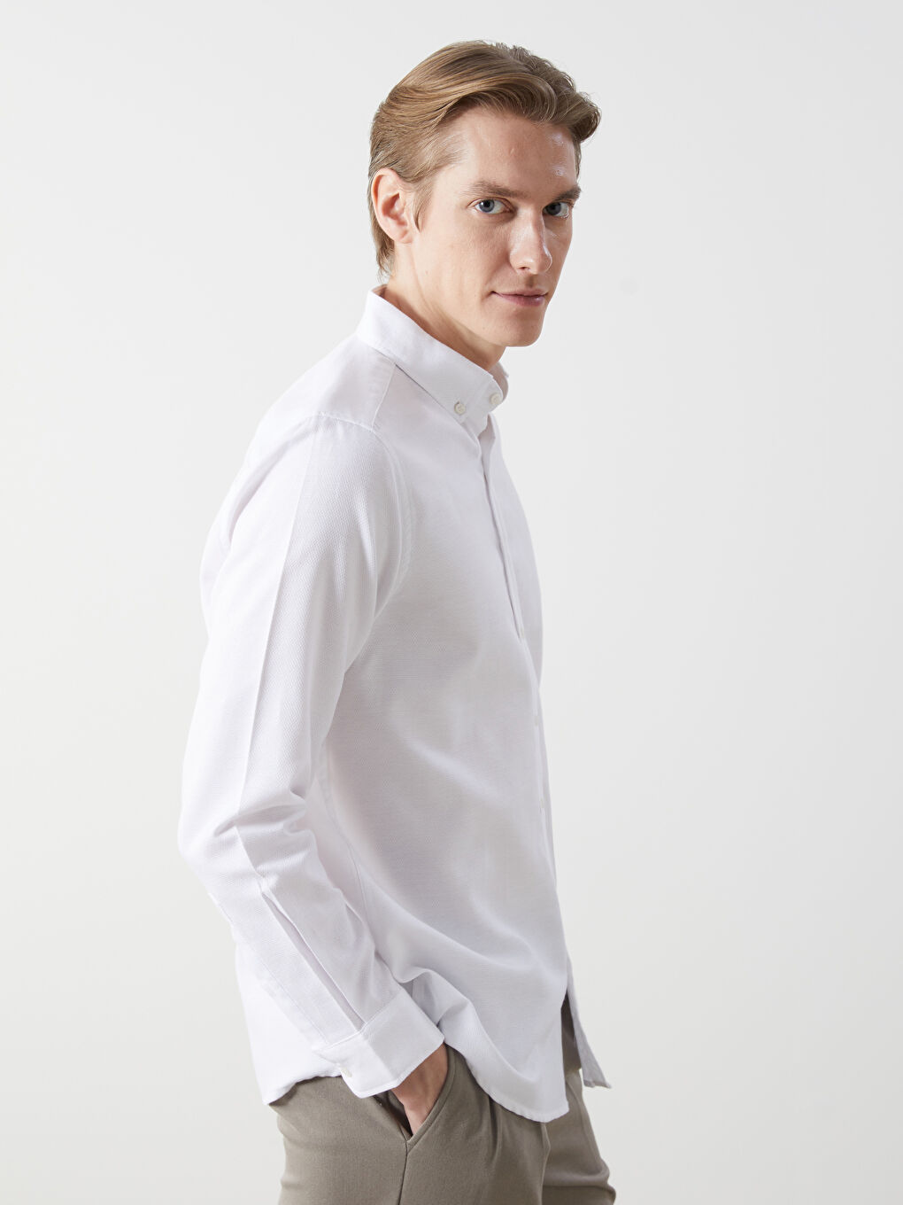 Slim Fit Long Sleeve Dobby Men's Shirt