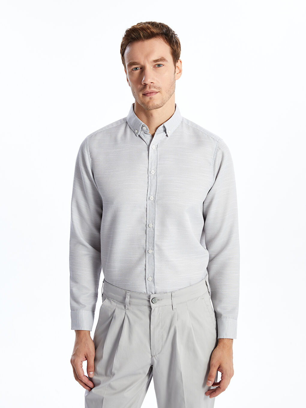 Chemise pour Hommes à Manches Longues en Tissu Dobby Coupe Régulière