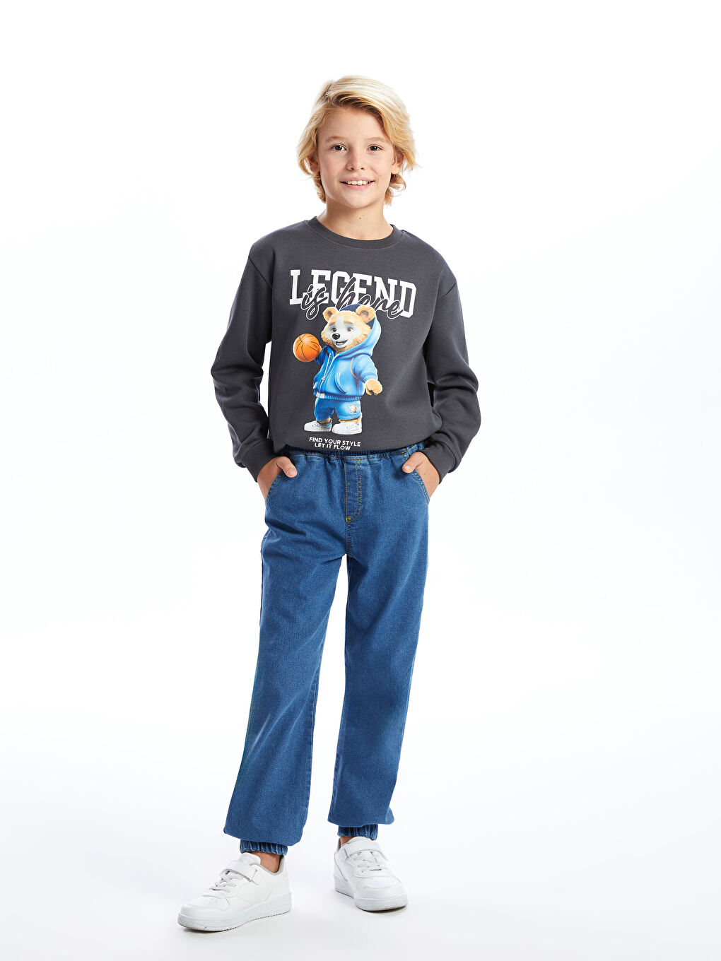 LCW Kids İndigo Beli Lastikli Erkek Çocuk Jogger Jean Pantolon - 1