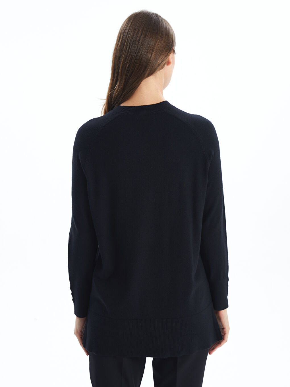 Crew Neck Plain Long Sleeve Women's Knitwear Tunic-3