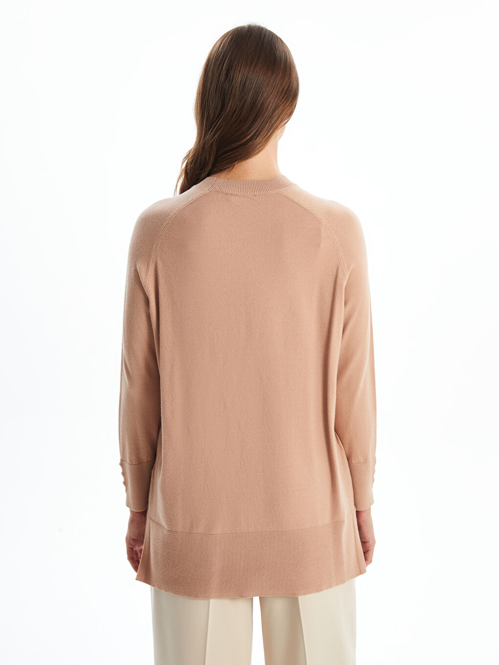 Crew Neck Plain Long Sleeve Women's Knitwear Tunic-3