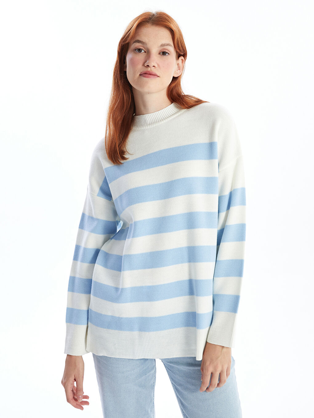 Mavi Bisiklet Yaka Çizgili Kadın Triko Kazak