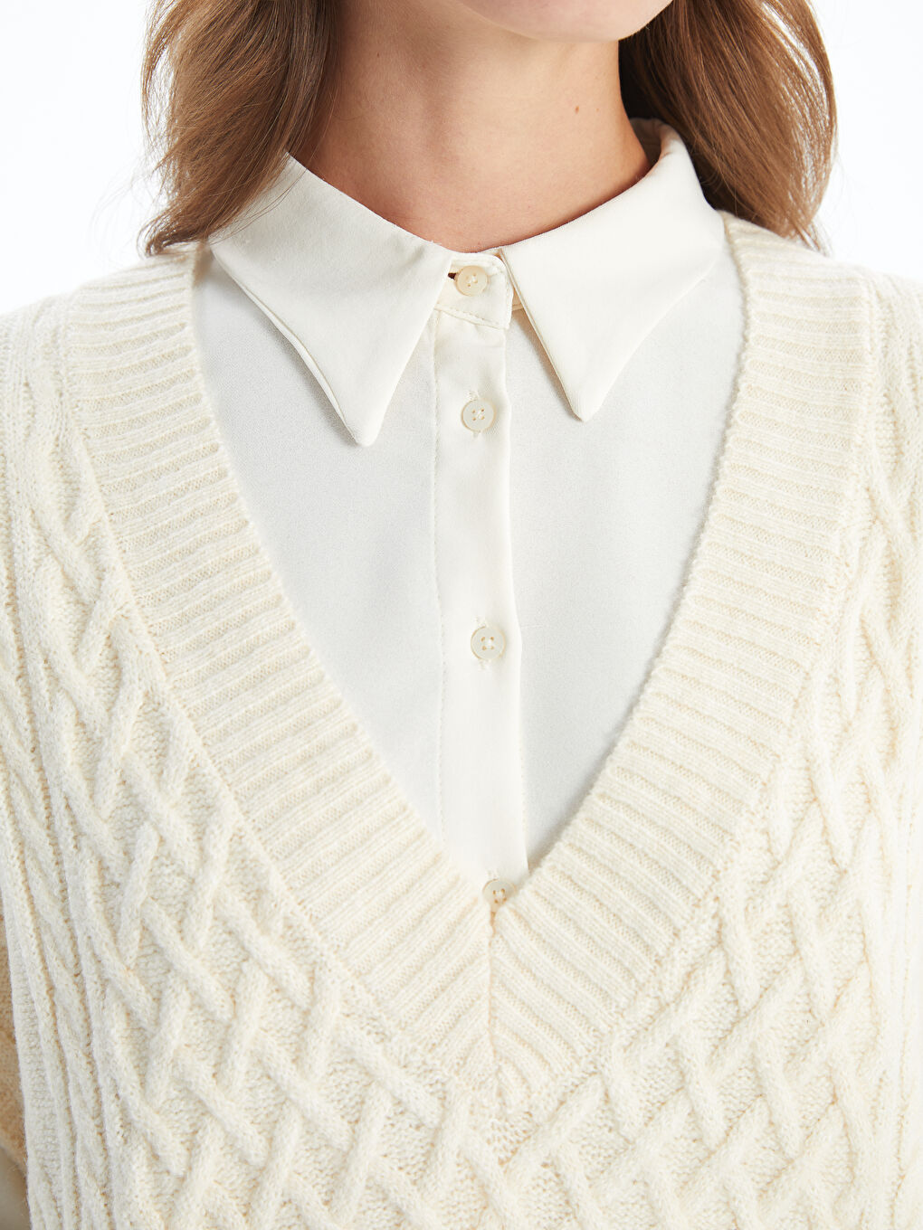 V-Neck Patterned Oversize Women's Knitwear Sweater-2