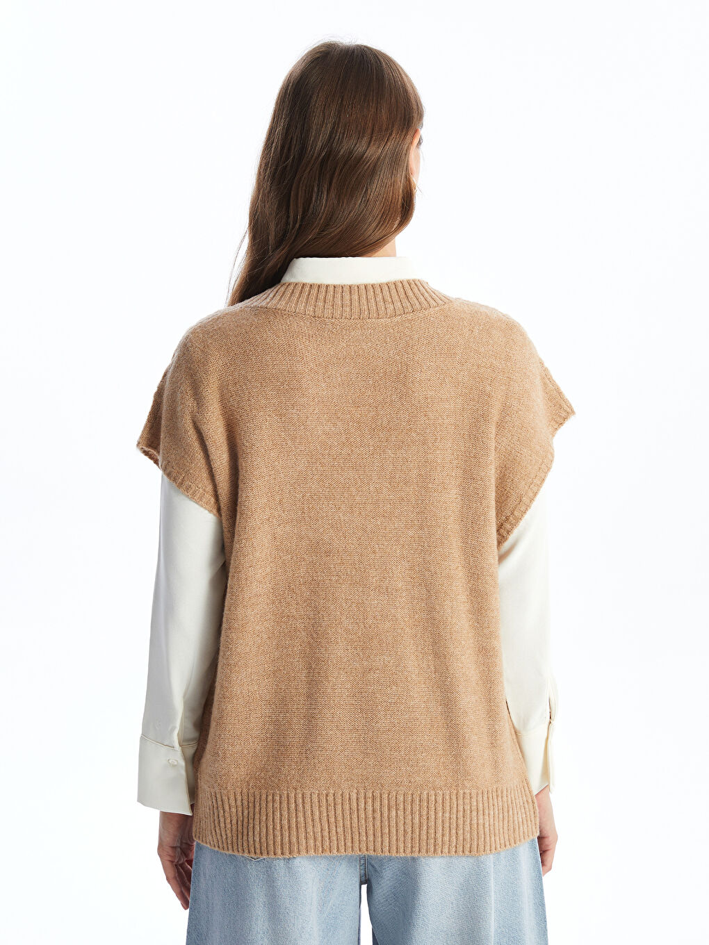 سترة صوفية تريكو واسعة الحجم منقوشة برقبة على شكل حرف V للسيدات-3