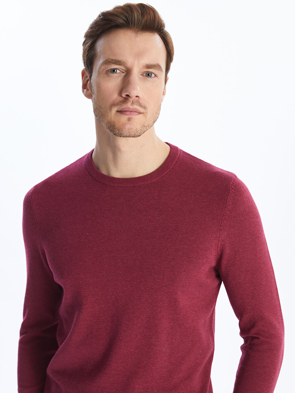 Crew Neck Long Sleeve Men's Tricot Sweater -W42146Z8-LCF