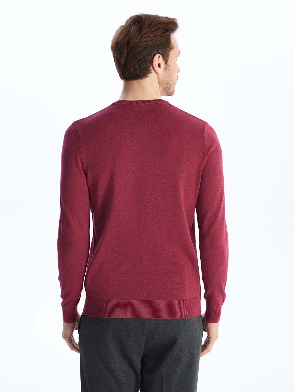Crew Neck Long Sleeve Men's Tricot Sweater -W42146Z8-LCF