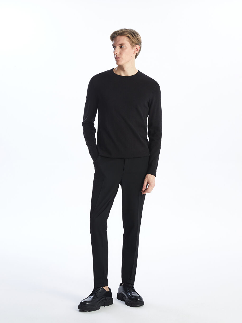 Crew Neck Long Sleeve Men's Tricot Sweater -W42146Z8-CVL