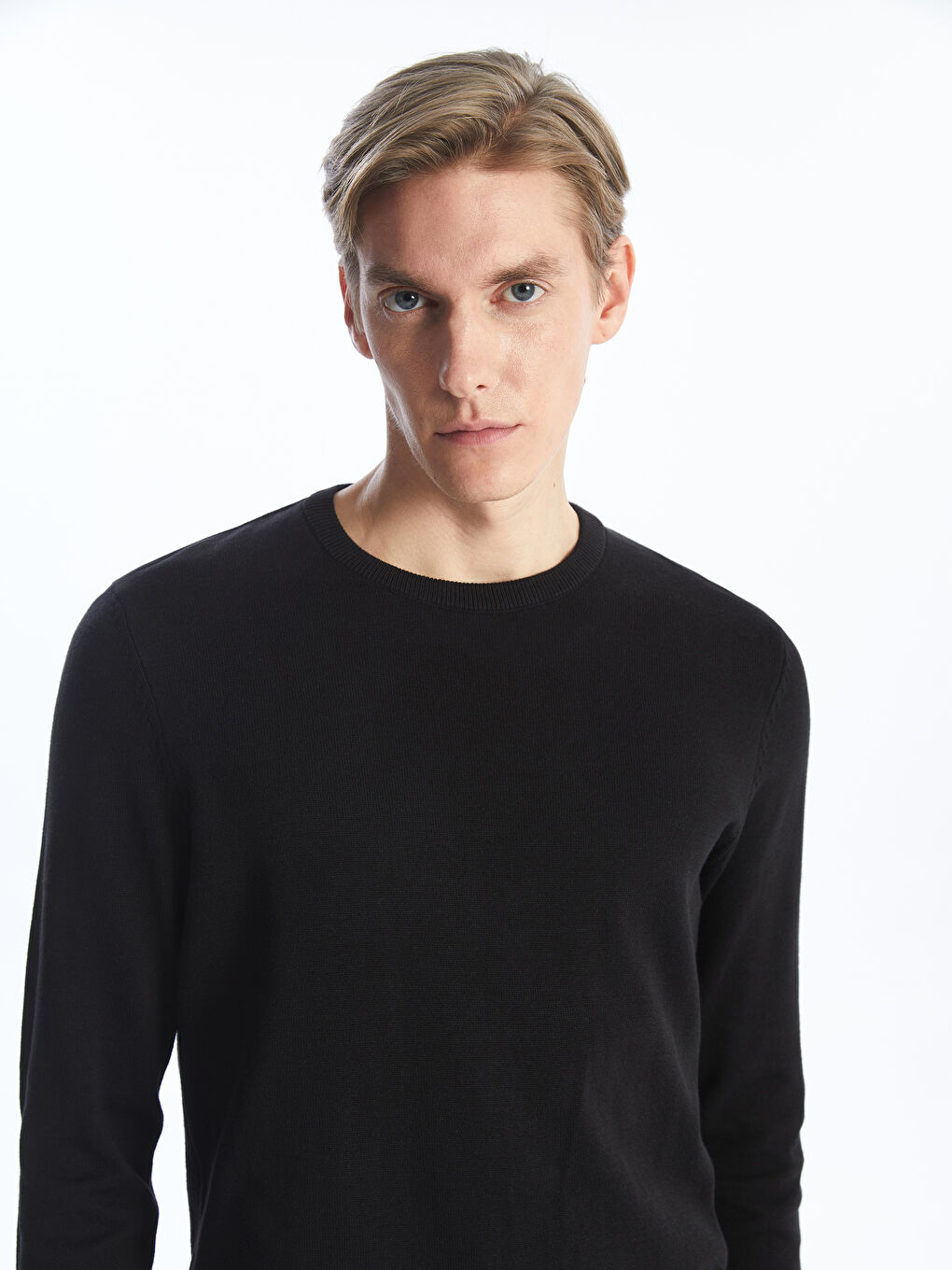 Crew Neck Long Sleeve Men's Tricot Sweater -W42146Z8-CVL