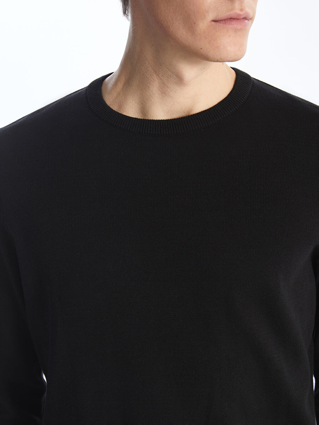 Crew Neck Long Sleeve Men's Tricot Sweater -W42146Z8-CVL