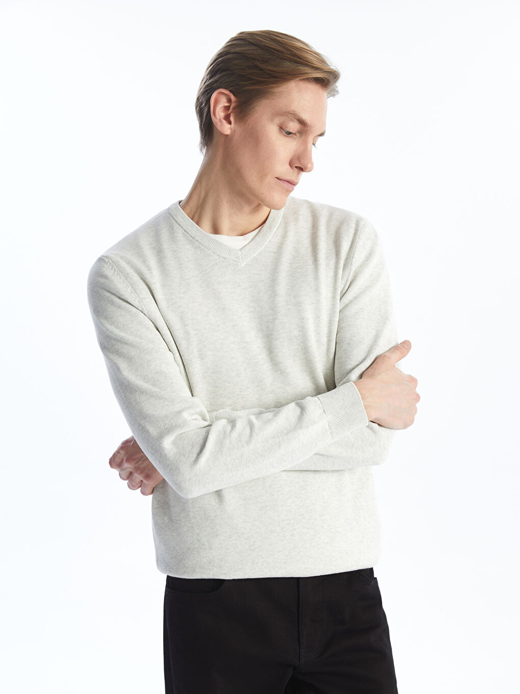 V Neck Long Sleeve Men's Knitwear Sweater