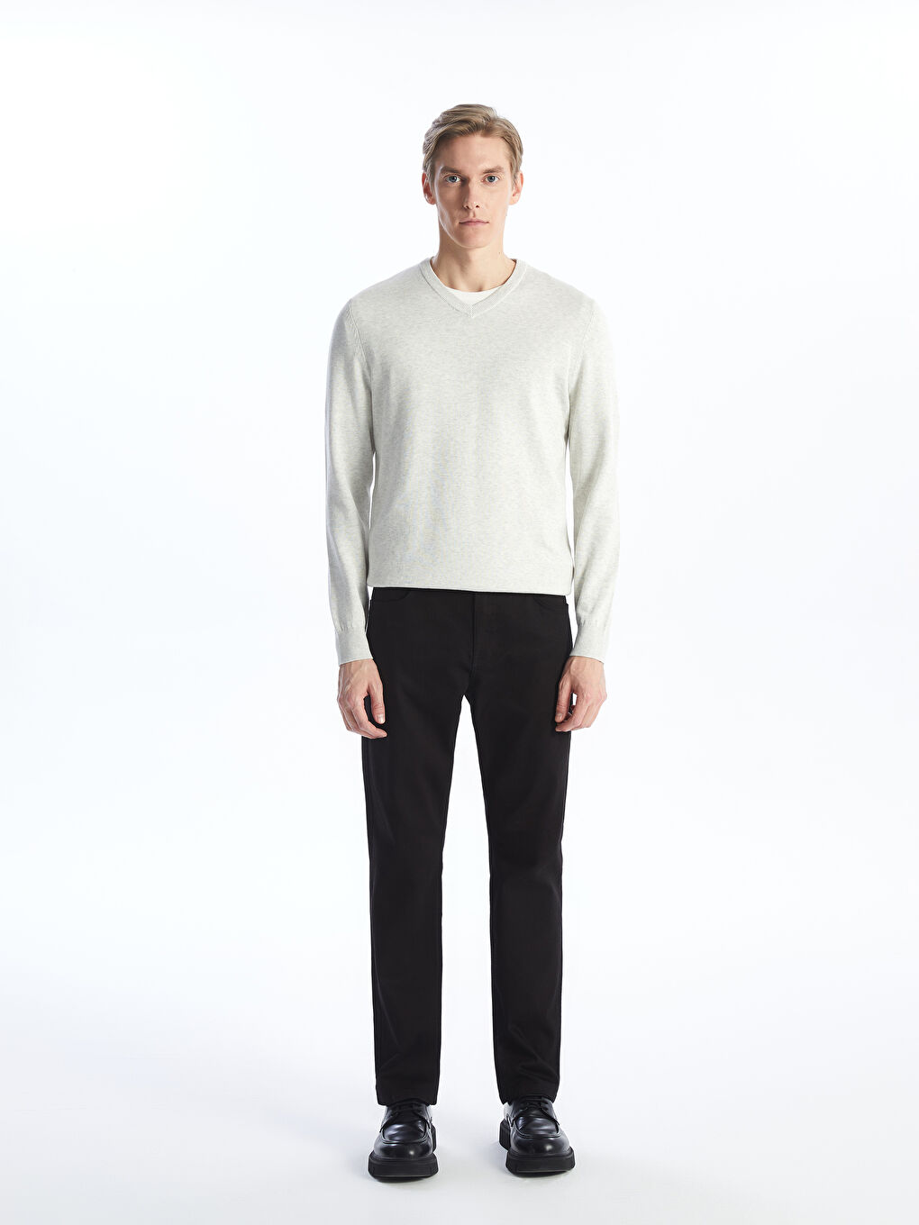 V Neck Long Sleeve Men's Knitwear Sweater-1