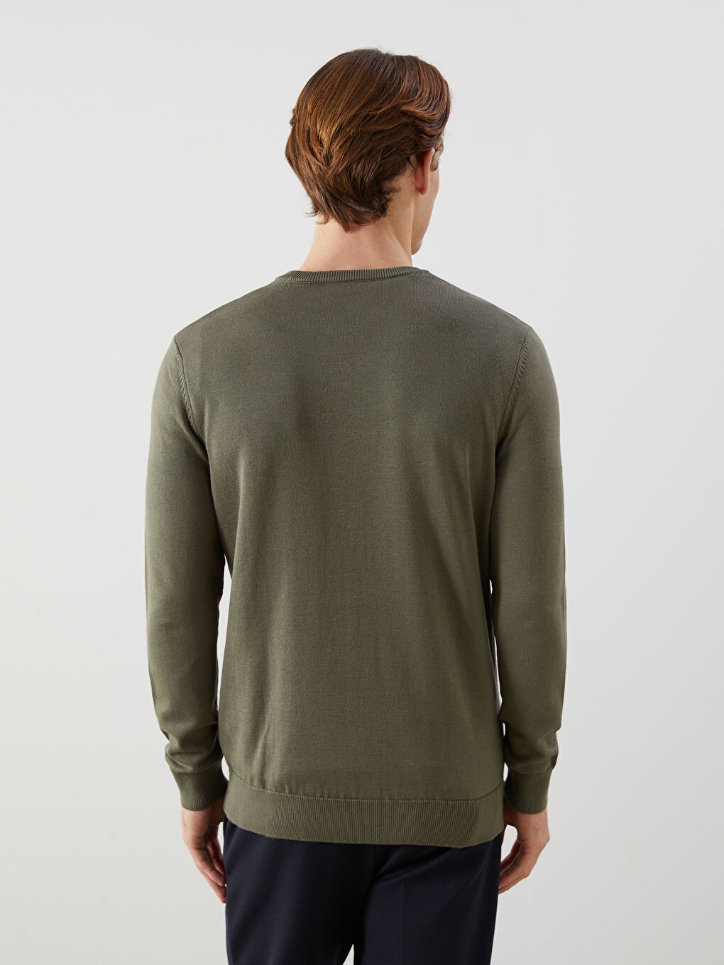 Haki V Yaka Uzun Kollu Erkek Triko Kazak-3