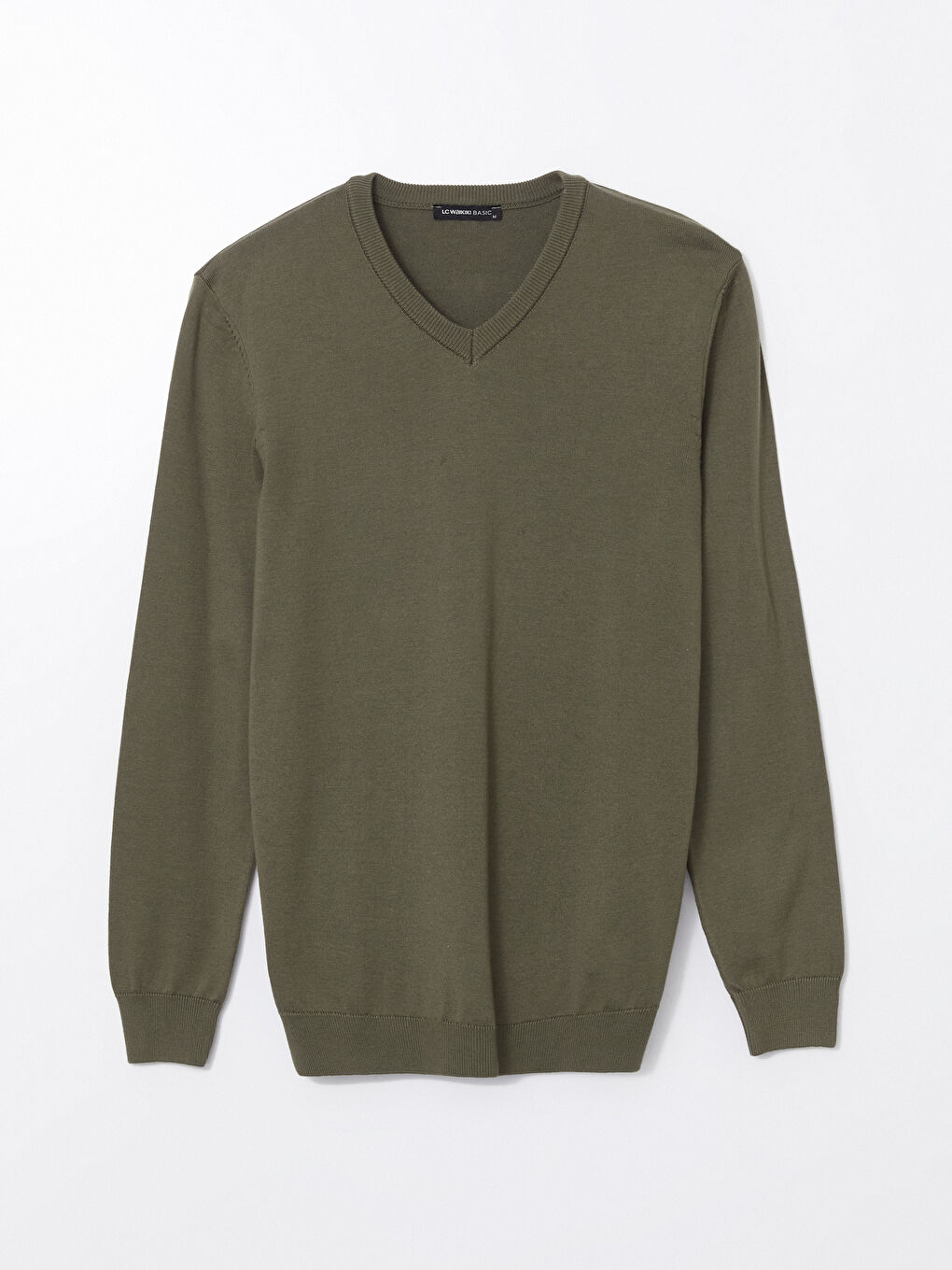 Haki V Yaka Uzun Kollu Erkek Triko Kazak-4