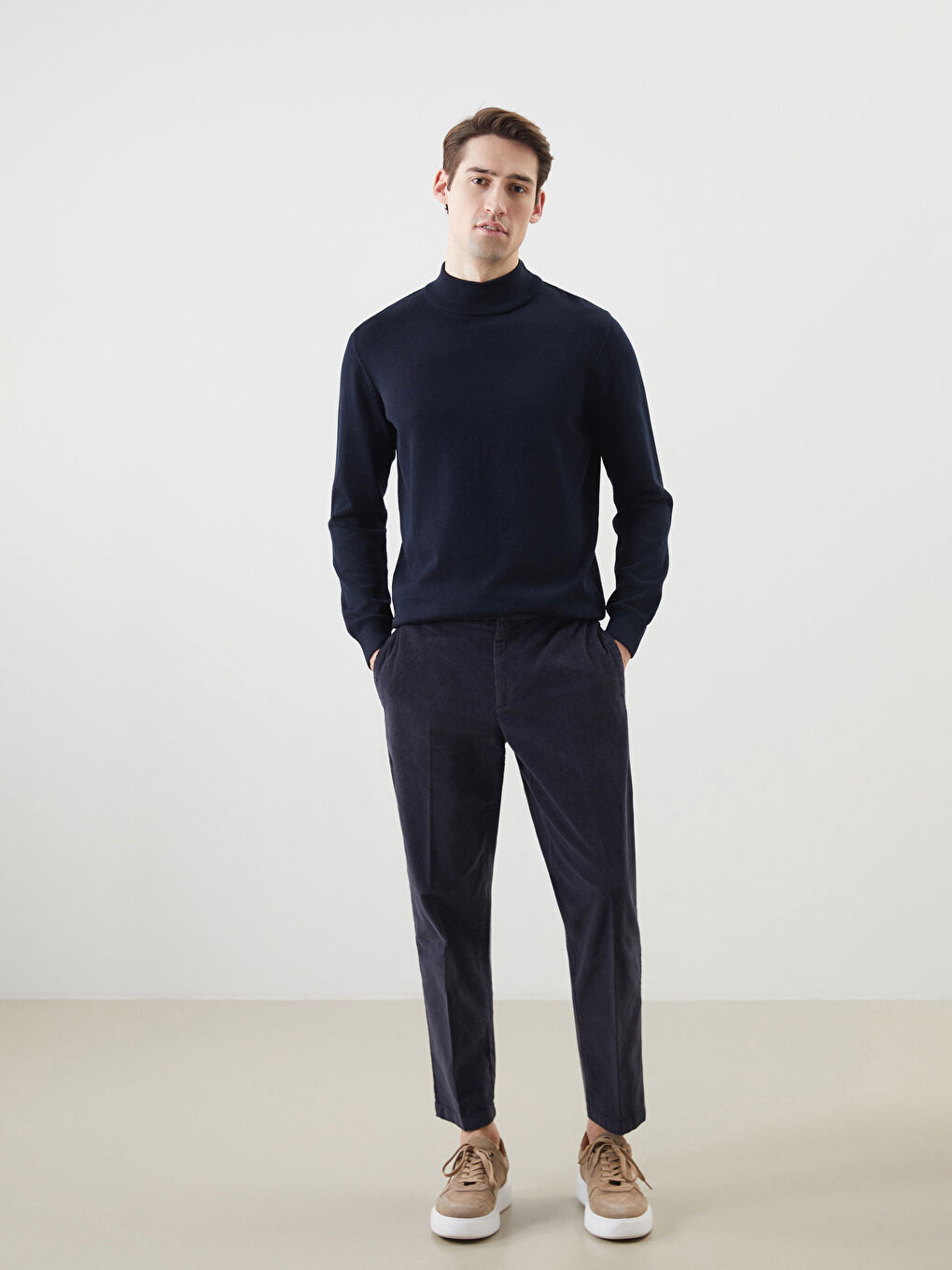 Lacivert Yarım Balıkçı Yaka Uzun Kollu Erkek Triko Kazak-1