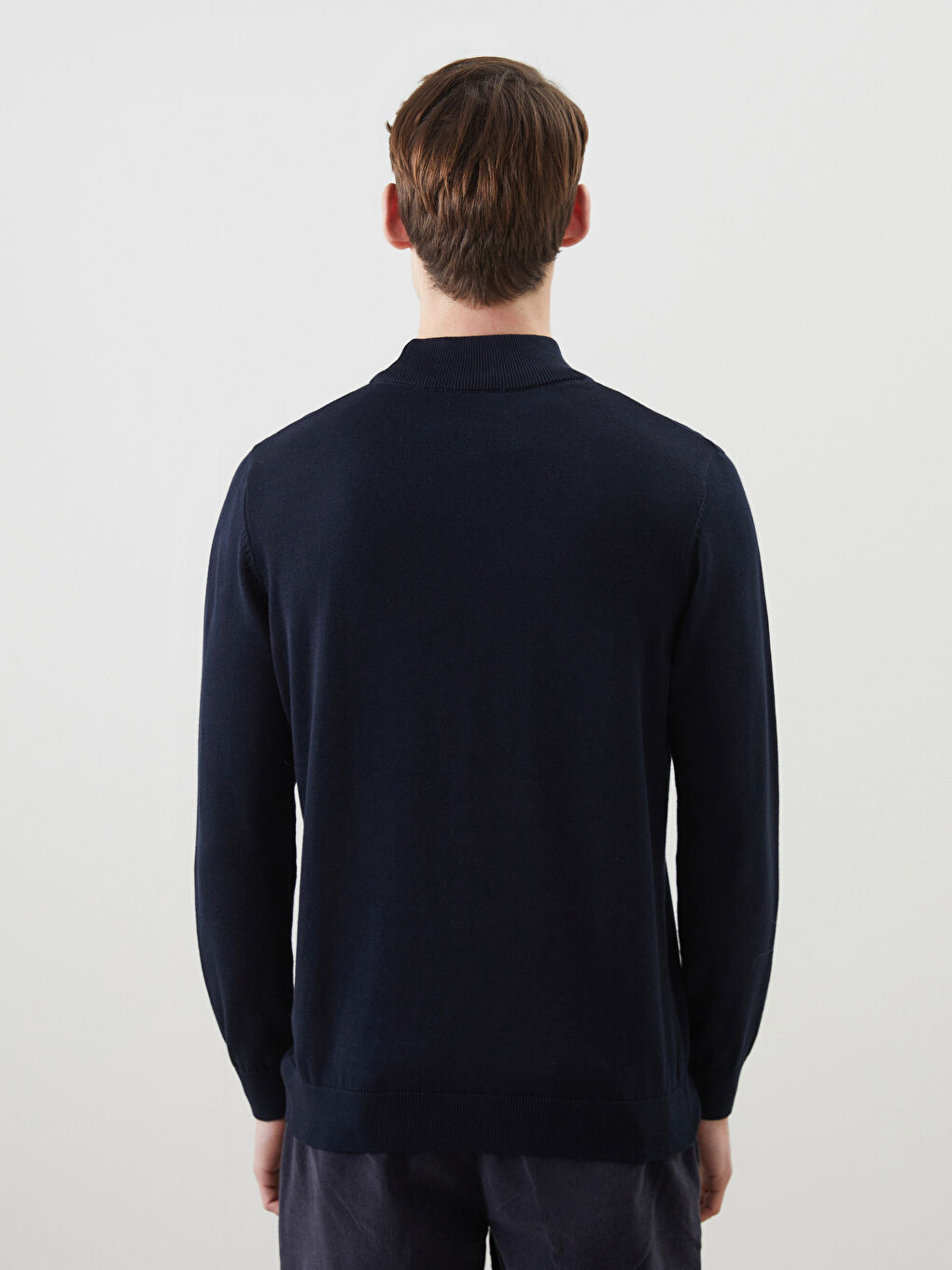 Lacivert Yarım Balıkçı Yaka Uzun Kollu Erkek Triko Kazak-3