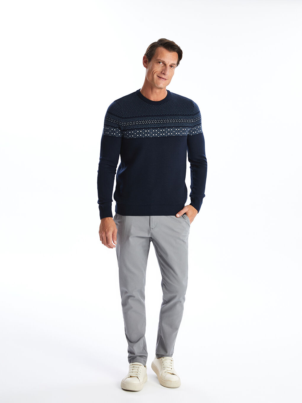Crew Neck Long Sleeve Men's Tricot Sweater -W42154Z8-RFH