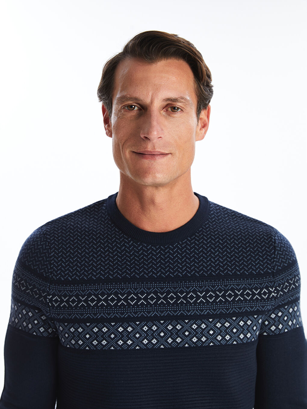 Crew Neck Long Sleeve Men's Tricot Sweater -W42154Z8-RFH