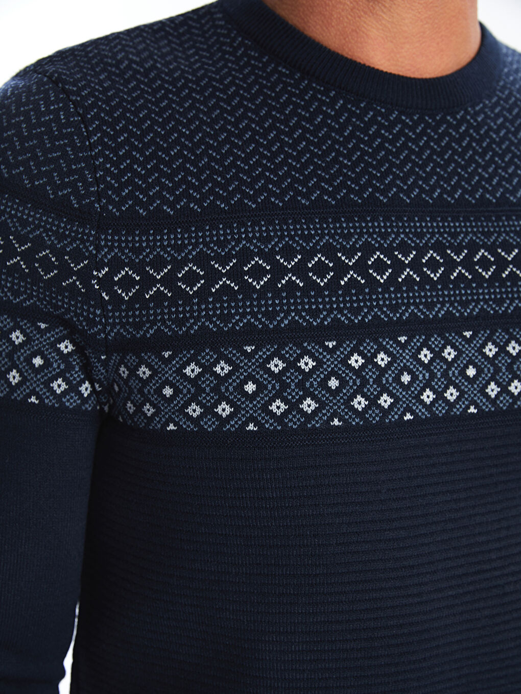 Crew Neck Long Sleeve Men's Tricot Sweater -W42154Z8-RFH