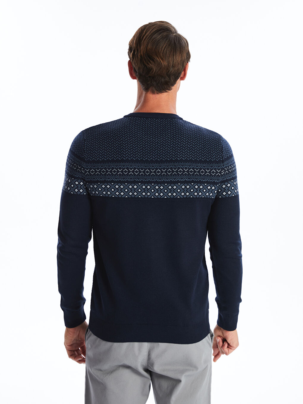 Crew Neck Long Sleeve Men's Tricot Sweater -W42154Z8-RFH