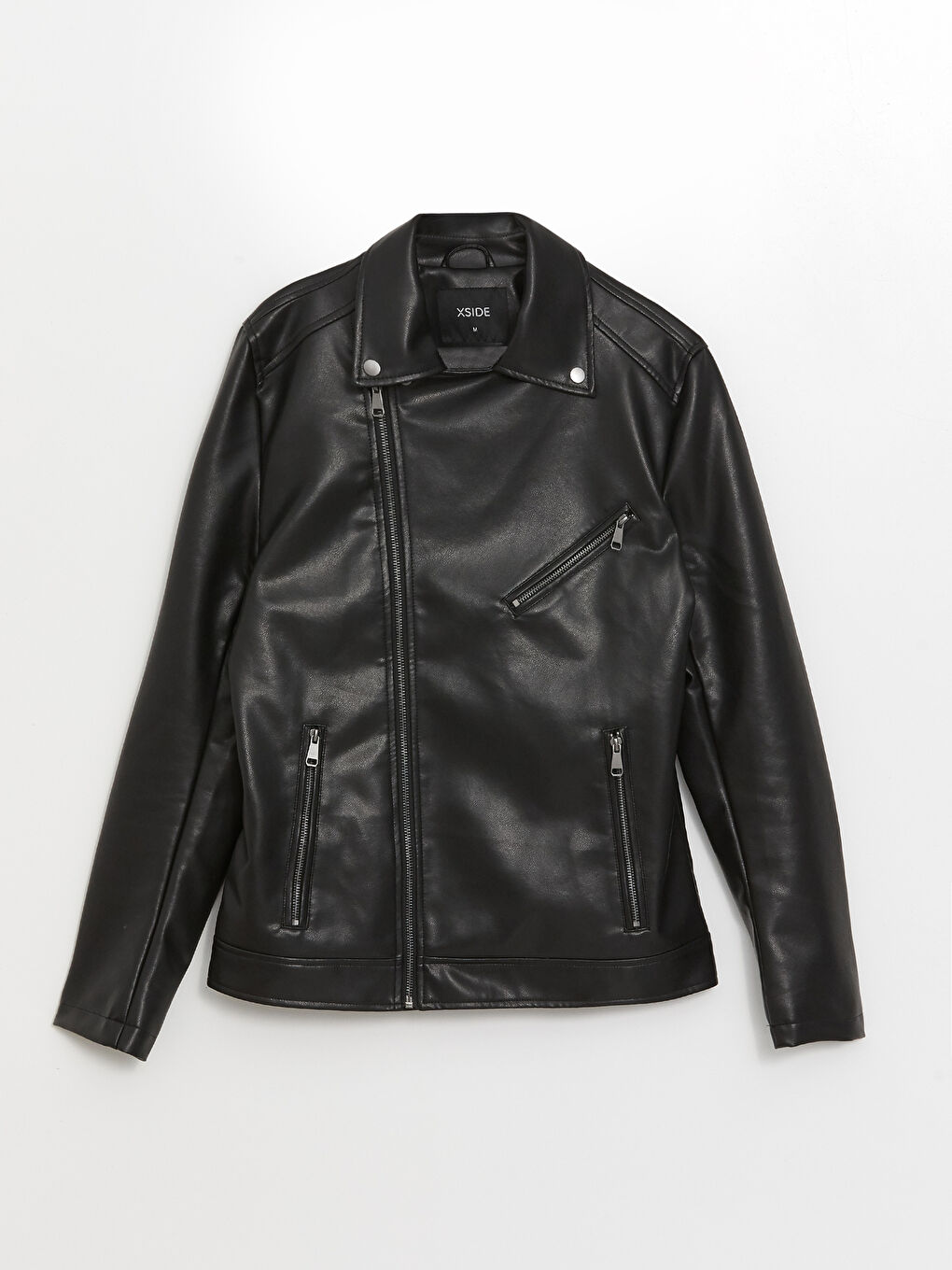 Slim Fit Biker Neck Men's Faux Leather Coat-6