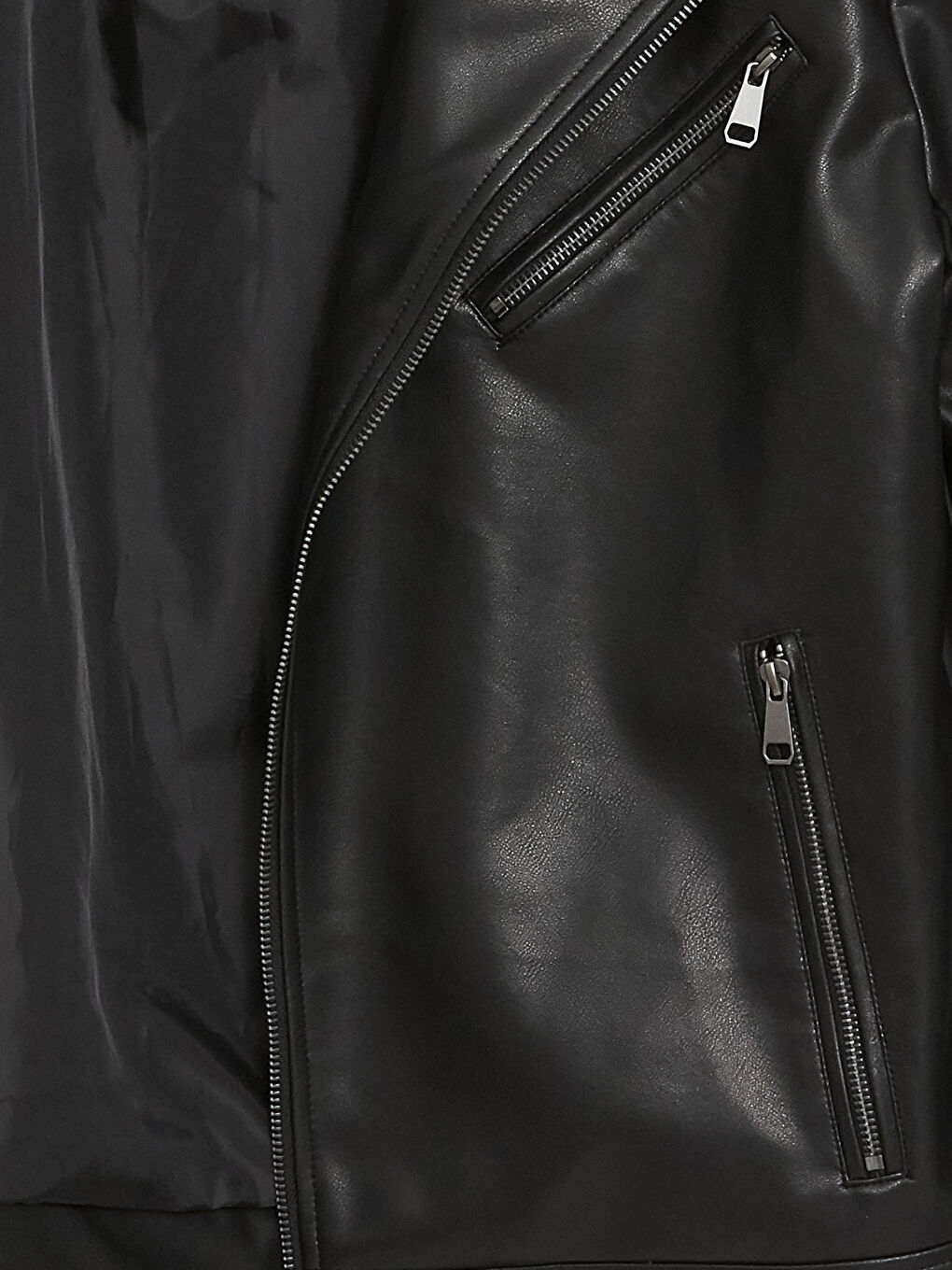 Slim Fit Biker Neck Men's Faux Leather Coat-8
