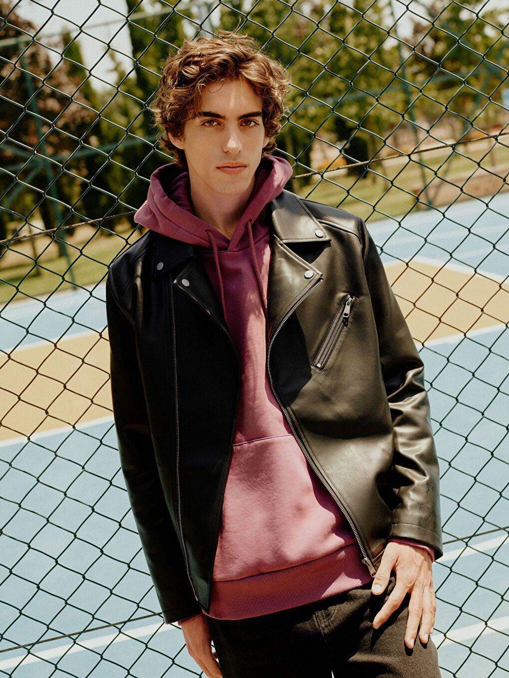 Slim Fit Biker Neck Men's Faux Leather Coat