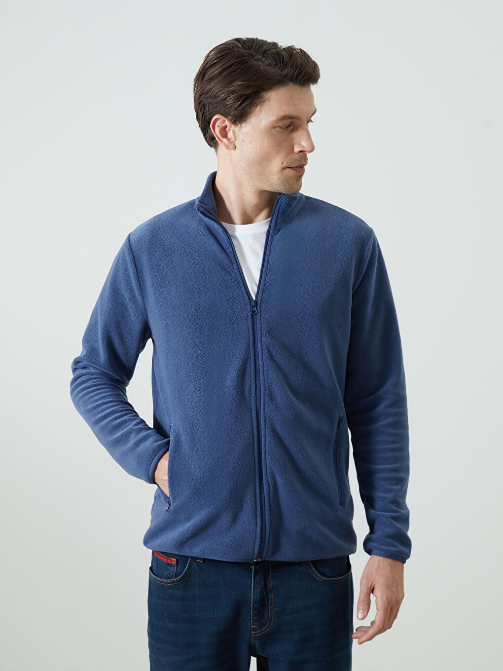Standing Collar Long Sleeve Polar Men's Zippered Sweatshirt
